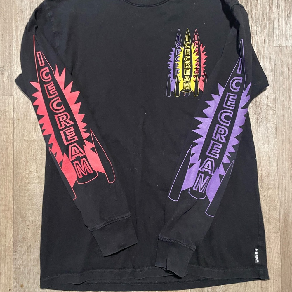 Icecream Black Long Sleeve Graphic Tee with Red & Purple Sleeve Prints